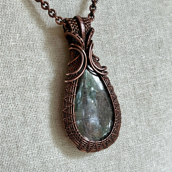 Copper Wrapped Hypersthene Pendant - Picture 3 of 11